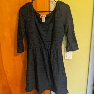 Three Hearts Navy Blue Ripple Mid-Sleeve Dress